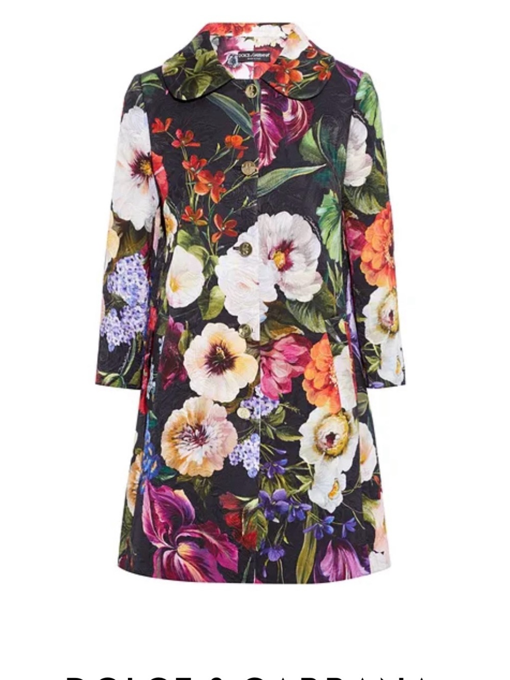 Dolce & Gabbana Black Floral Brocade Coat with Multicolor Blooms, Italy Size 42